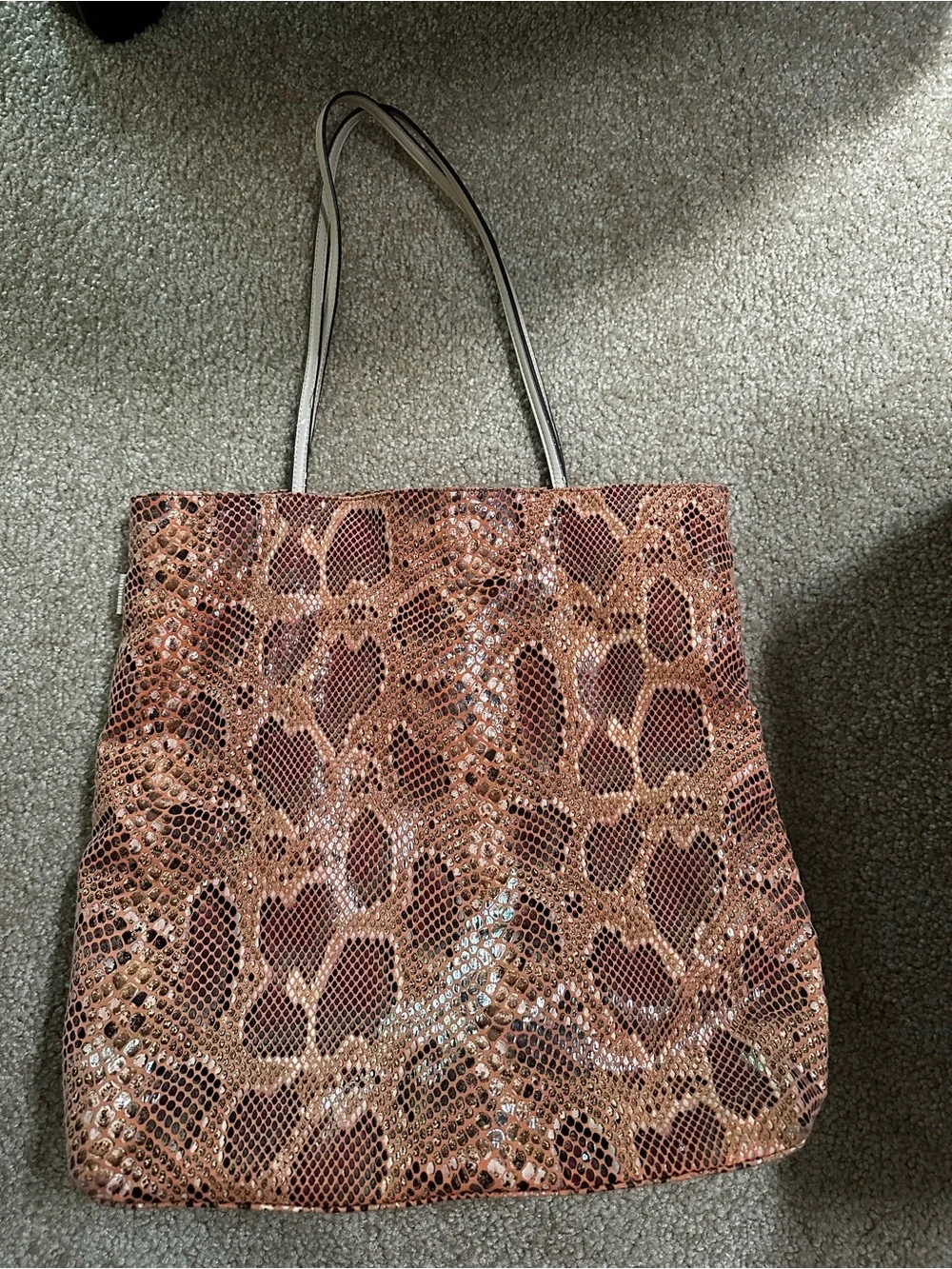 Sorial peach brown vegan leather tote bag w/zippered pouch